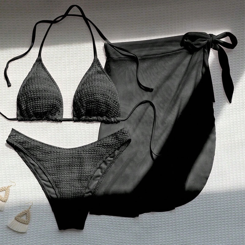 Women's Swimsuit Set with Lace Details and Wrap Skirt