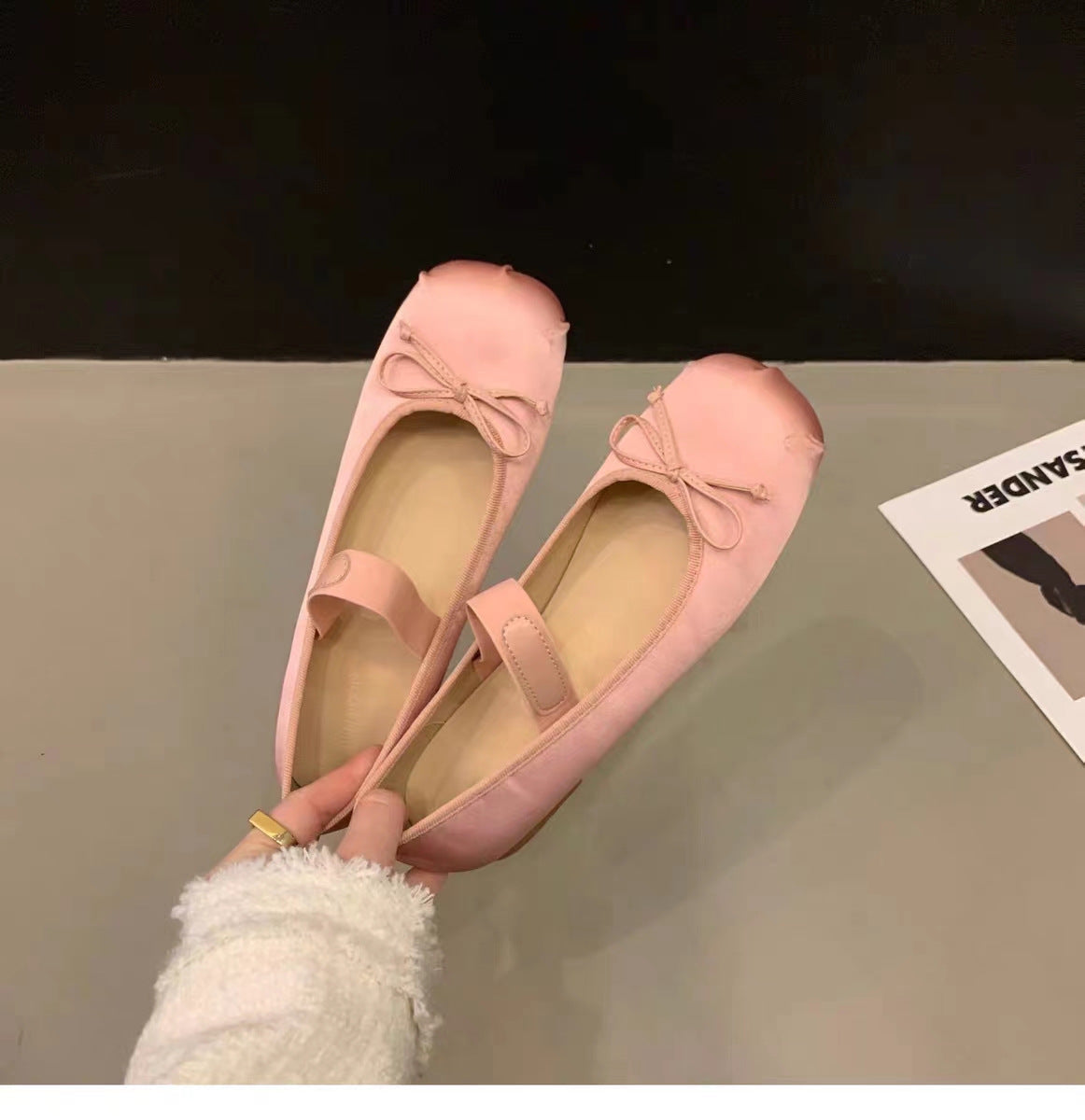Women's Ballet Flats with Adjustable Strap and Elegant Bow Appliqué