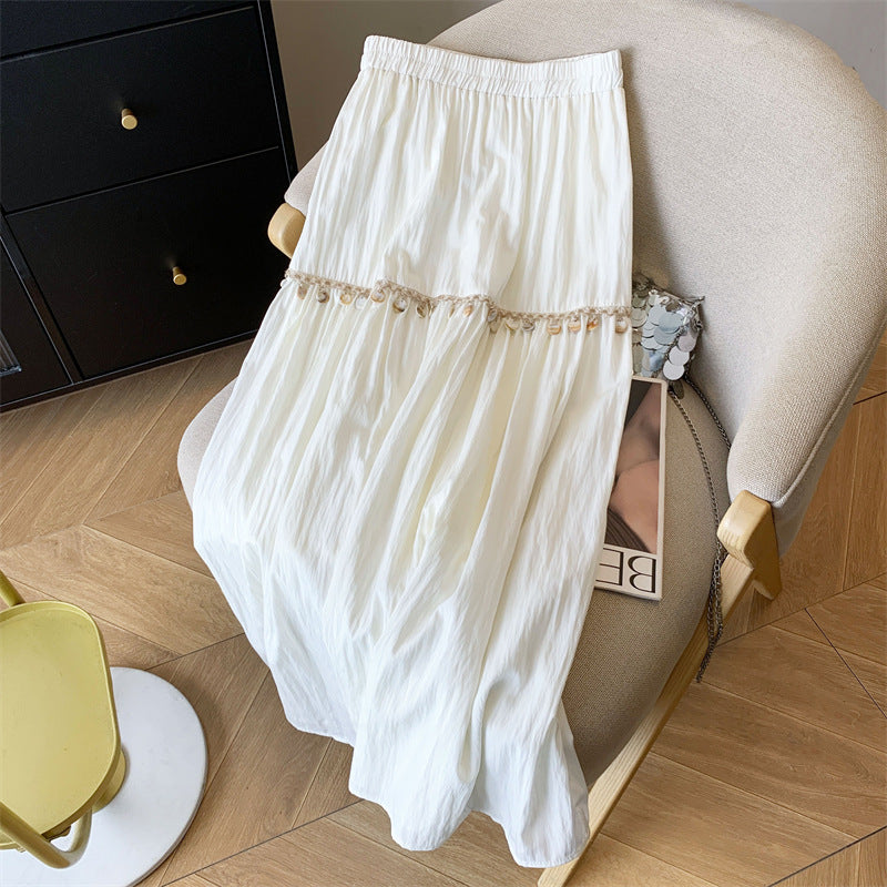 Women's Maxi Skirt with Ruffle Detail and Elastic Waistband
