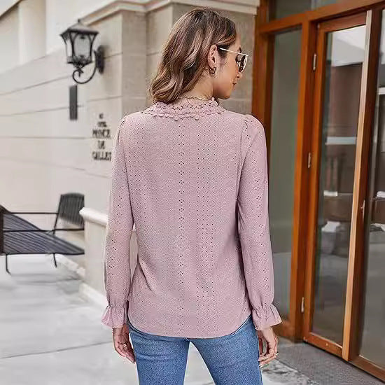 Women's Elegant Floral Blouse with V-Neck