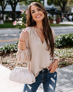 Women's Blouse with V-Neck and Puff Sleeves