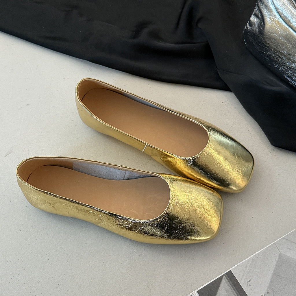 Women's Ballet Flats in High-Quality Metallic Leather with Comfortable Insole