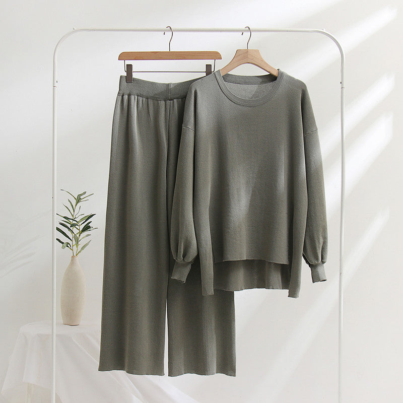 Casual Knit Top and Pants Set