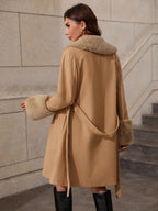 Elegant Transitional Jacket with Soft Collar and Tie Belt