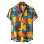 Women's Short-Sleeve Shirt in Creative Patchwork Design