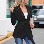 Elegant Blazer with Waist Belt and Pockets