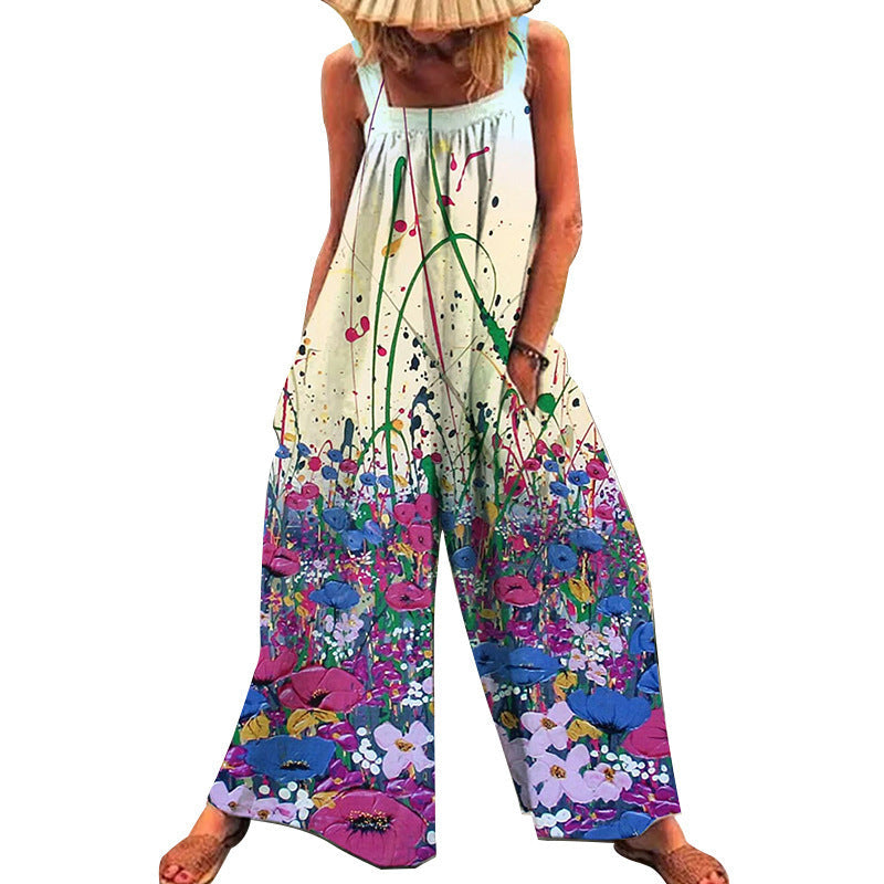 Women's Casual Floral Jumpsuit with Wide Cut