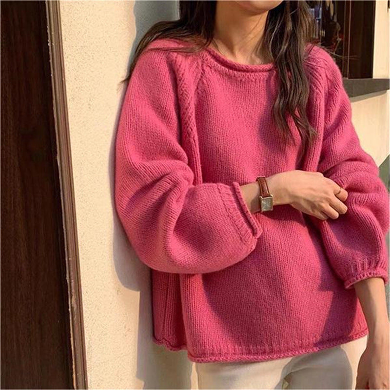 Women's Cozy Oversized Pullover in High-Quality Cotton with Ribbed Details