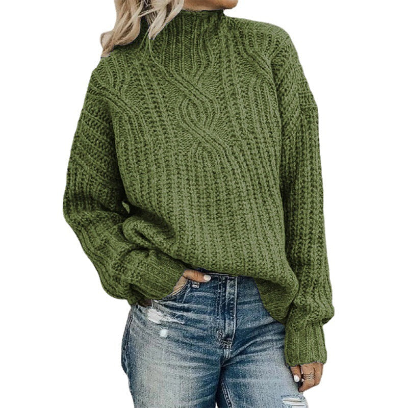 Women's Chunky Knit High-Neck Cable Sweater