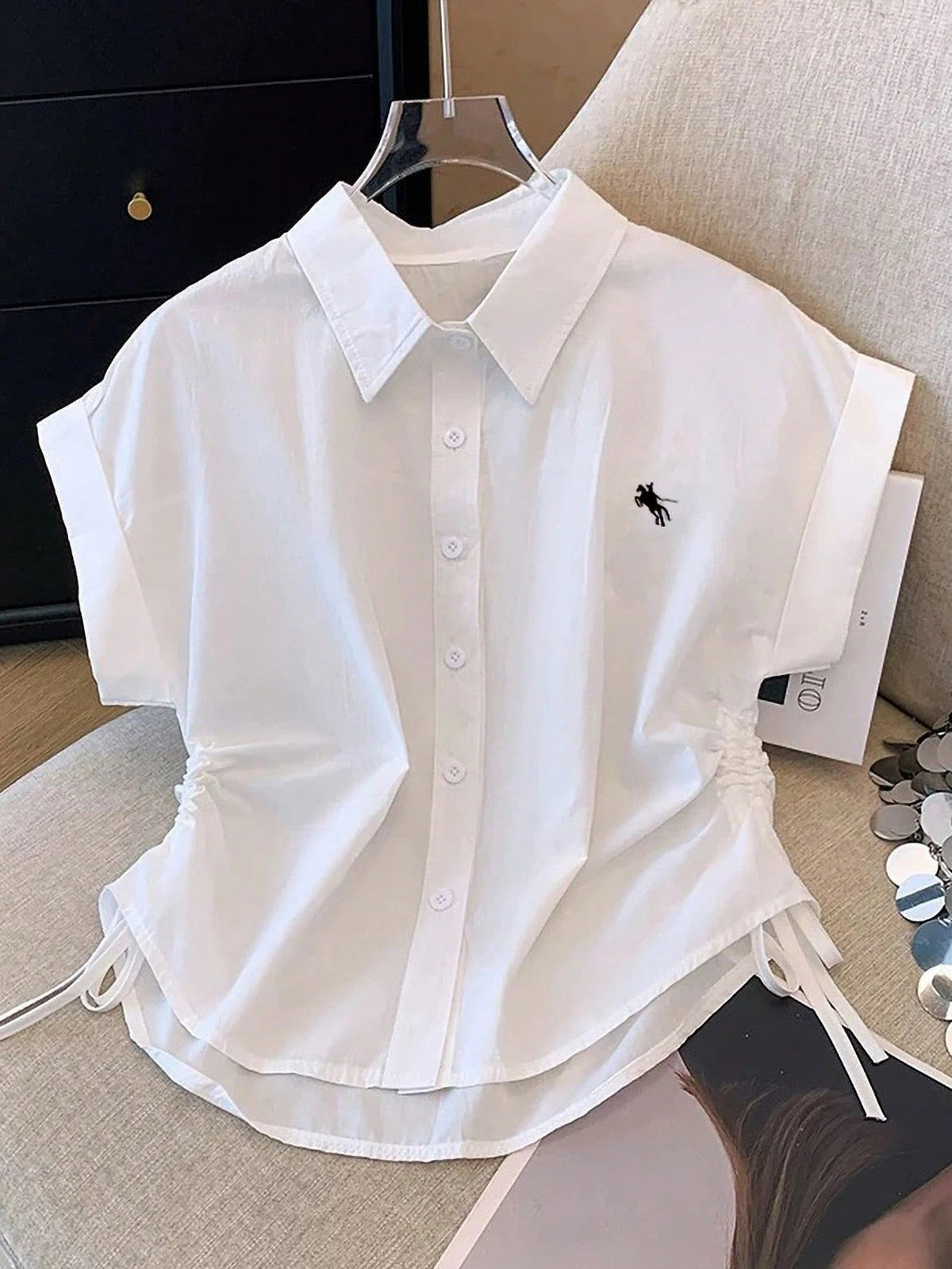 Women's Short-Sleeve Blouse with Side Ruching