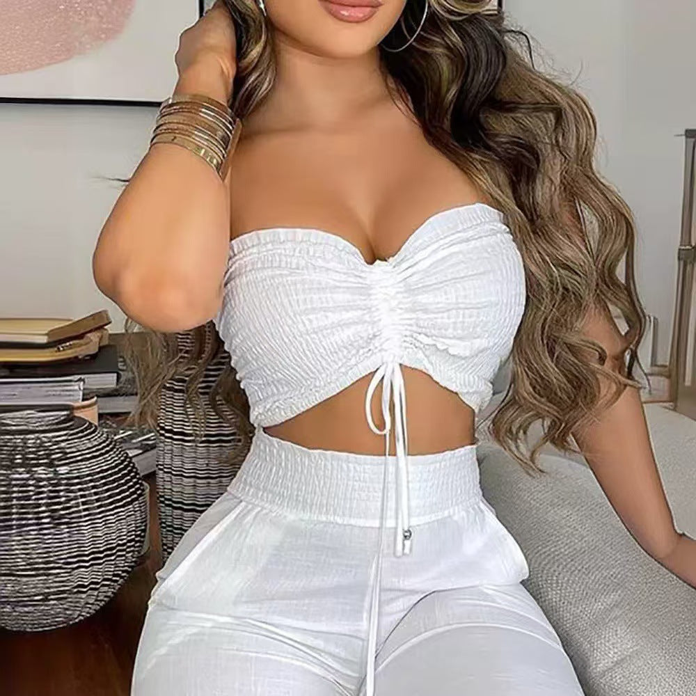 Women's Casual Crop Top and Wide-Leg Pants Set