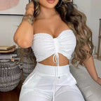 Women's Casual Crop Top and Wide-Leg Pants Set