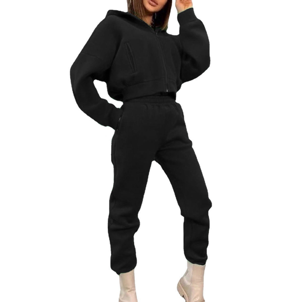 Women's Comfortable Oversized Two-Piece Jogging Suit with Half-Zip Hood