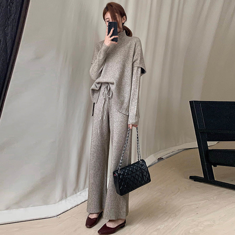 Women's Fashionable Knit Set with Oversized Sweater and Wide-Leg Pants