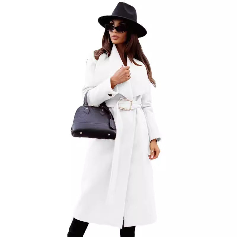 Elegant Trench Coat with Belt and Textured Fabric