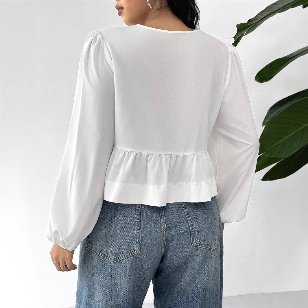 Women's Blouse with Ruffle Details and Bows