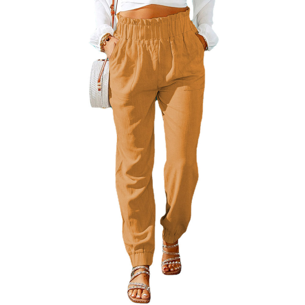 Women's Elegant Casual Trousers with Elastic Waist and Side Pockets