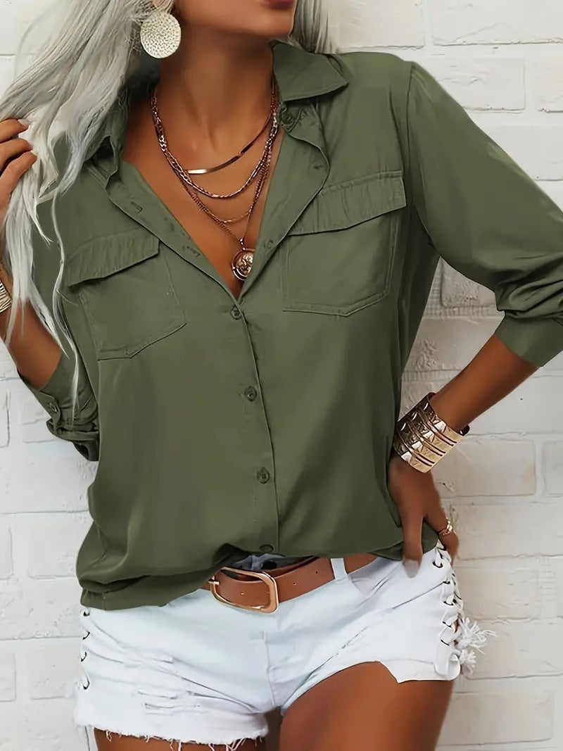 Casual Women's Blouse with Pockets