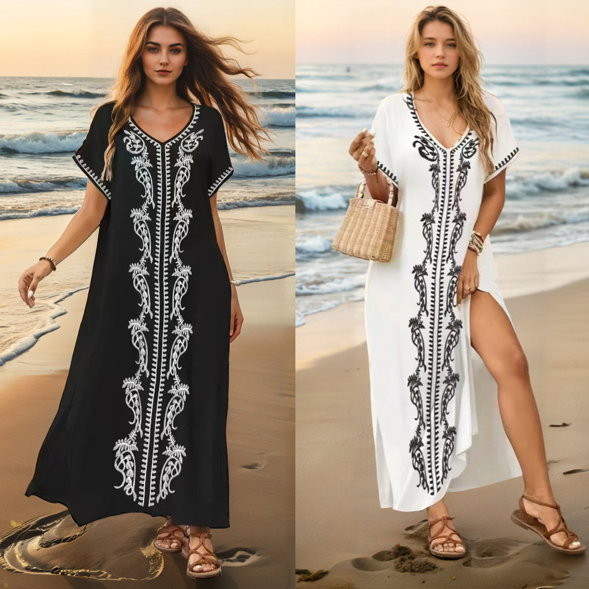 Women's Elegant Beach Cover-Up with Delicate Embroidery