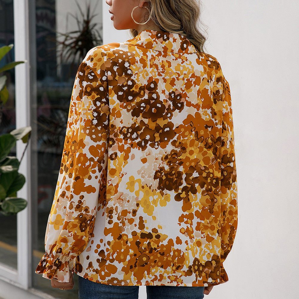 Women's Elegant Floral Print Blouse with Wide Sleeves