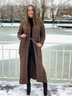Women's Chunky Knit Coat with Distinctive Cable Knit Design and Open Front