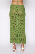 Women's Crocheted Crop Top and Maxi Skirt Set with Side Slits and Tie Details
