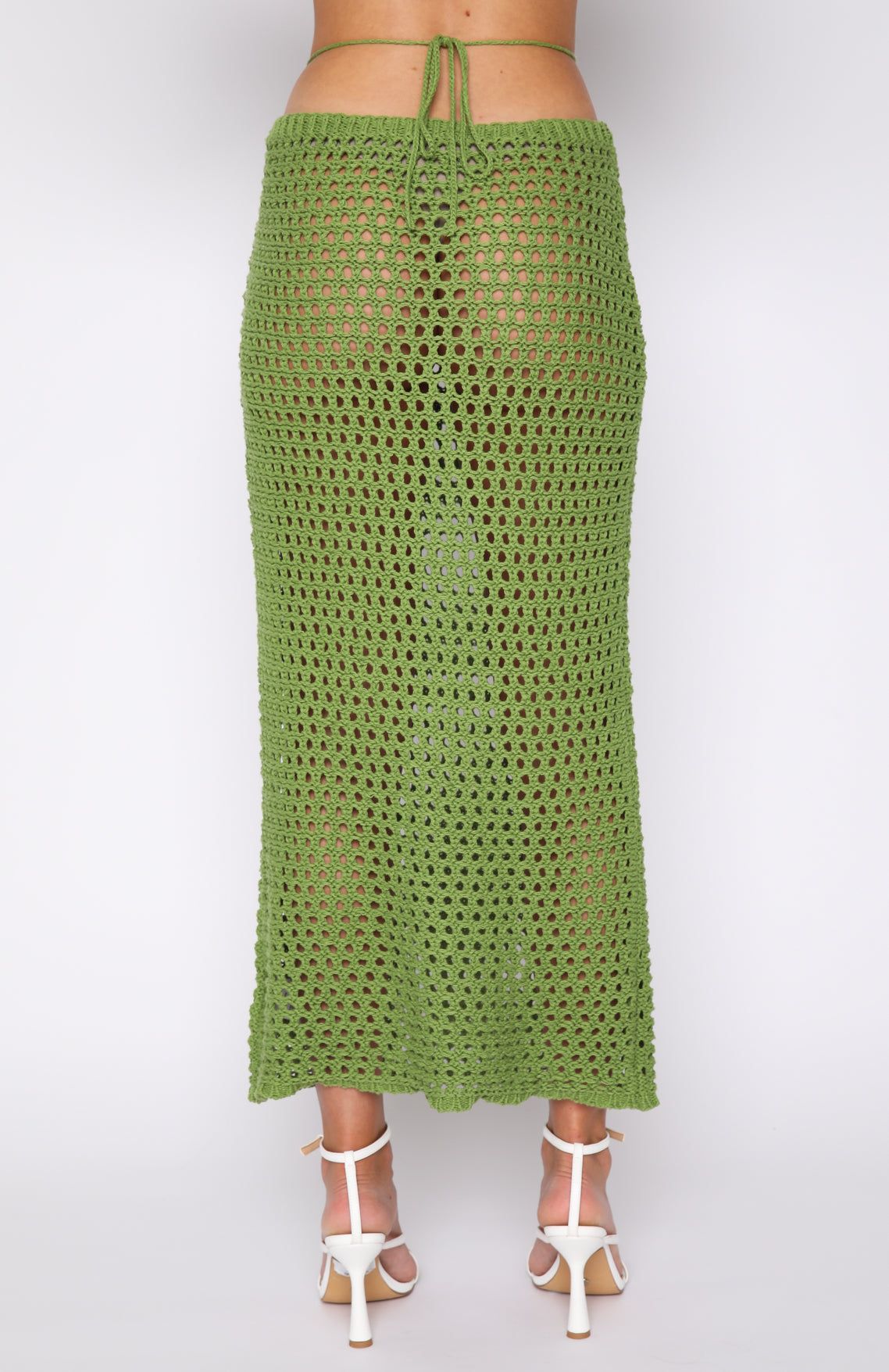 Women's Crocheted Crop Top and Maxi Skirt Set with Side Slits and Tie Details