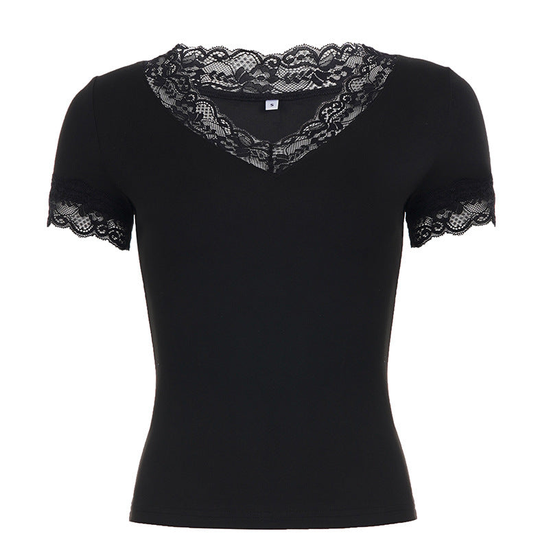 Women's Elegant Lace V-Neck Short-Sleeve T-Shirt