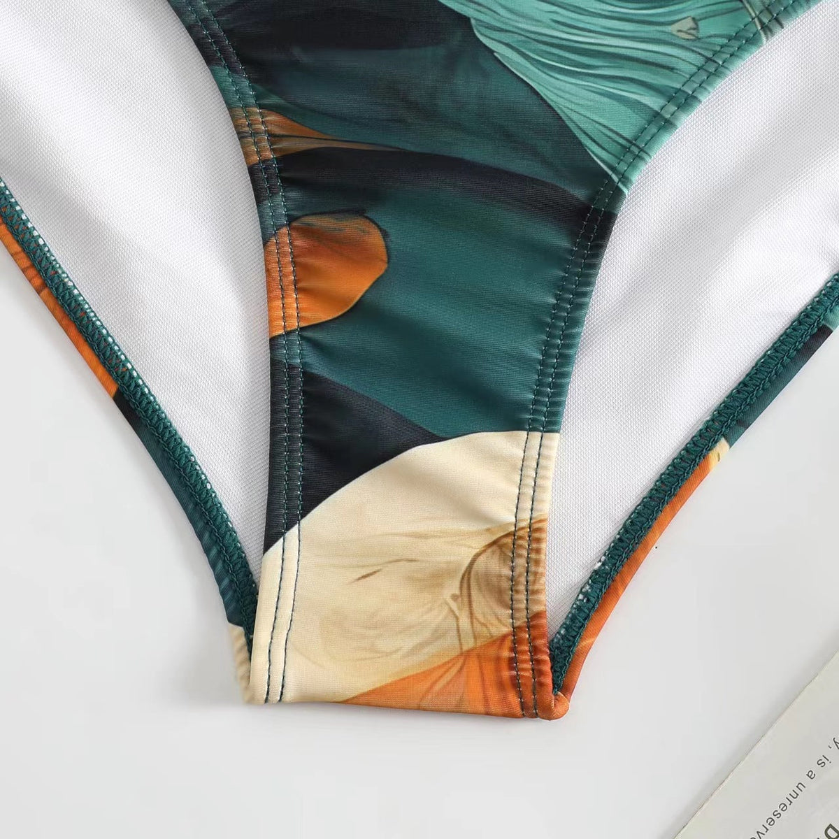 Women's Swimsuit Set with Elegant Asymmetrical Design and Playful Skirt Detail