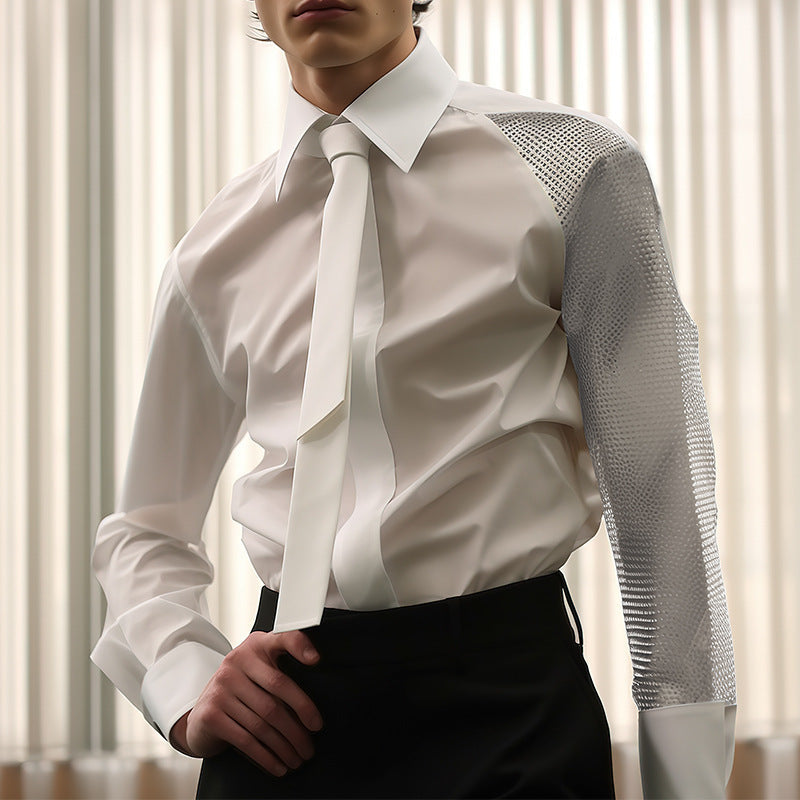 Women's Long-Sleeve Blouse with Sheer Mesh Details