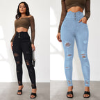 High-Waist Jeans with Distressed Details