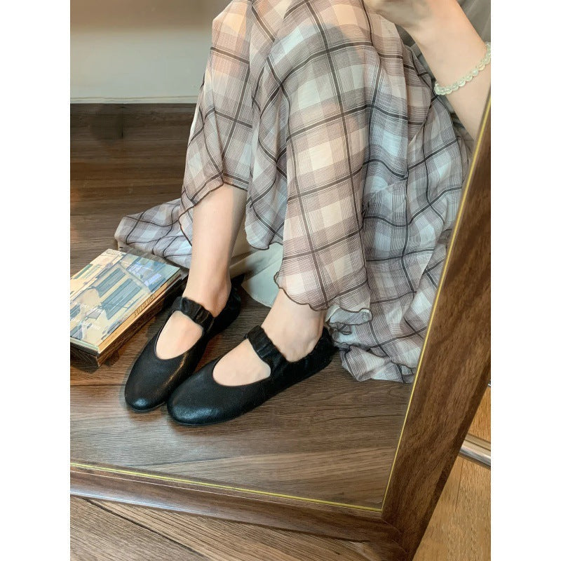 Women's Soft Leather Ballet Flats with Elastic Strap