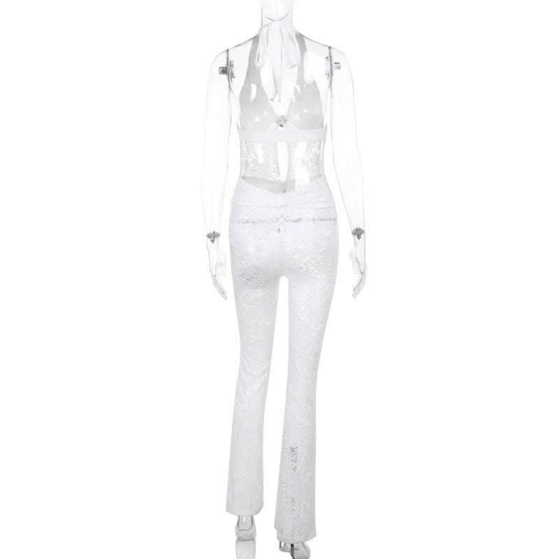 Women's Jumpsuit with Lace Detail and Deep V-Neck