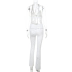Women's Jumpsuit with Lace Detail and Deep V-Neck