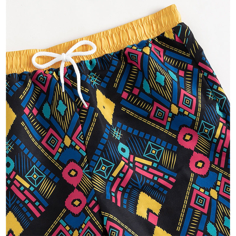 Women's Swim Trunks with Elastic Waist and Geometric Pattern
