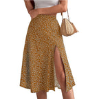 Women's Midi Skirt with Side Slit and Playful Floral Design