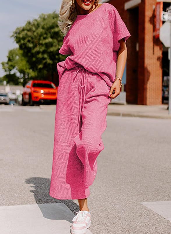 Women's Casual Jumpsuit Set in Soft Material with Elastic Waistband and Wide-Legged Pants