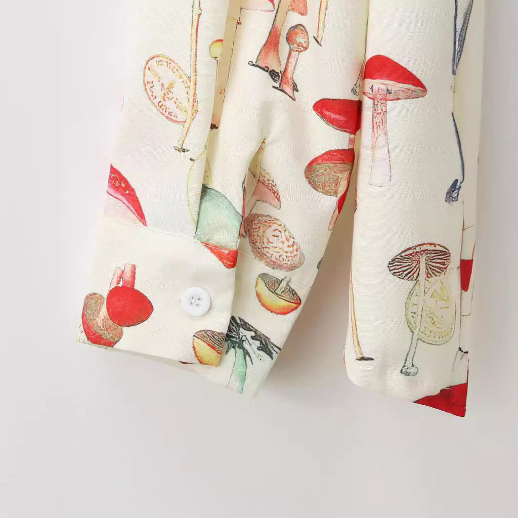 Women's Long-Sleeve Shirt with Mushroom Pattern