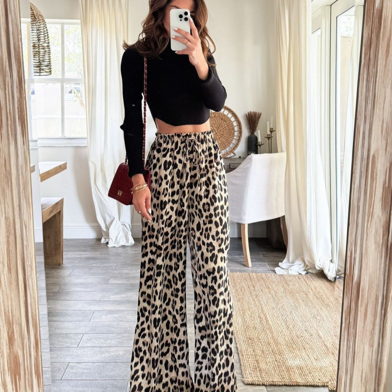 Women's Elegant Wide-Leg Pants in Trendy Leopard Print
