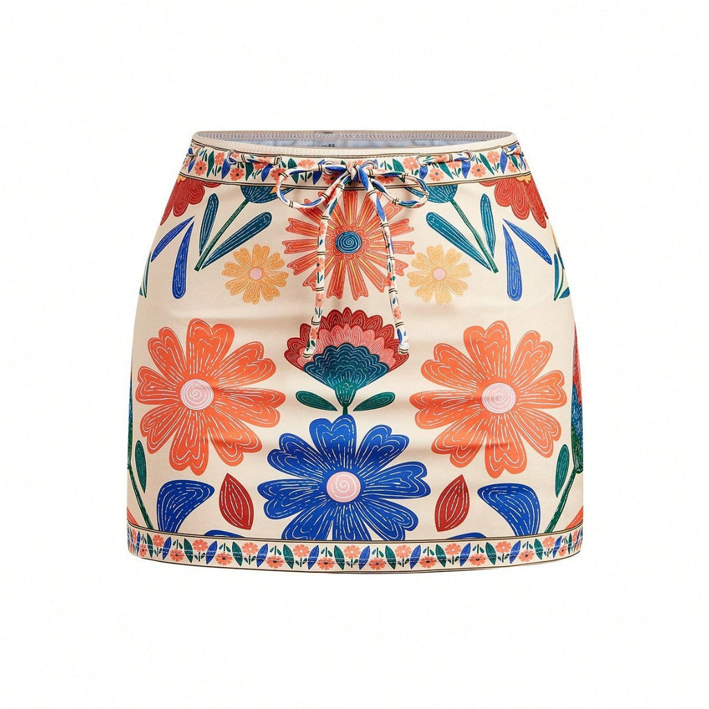 Women's Swimsuit with Floral Design and Removable Skirt