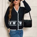 Women's Cardigan with Heart Pattern and Contrasting Details