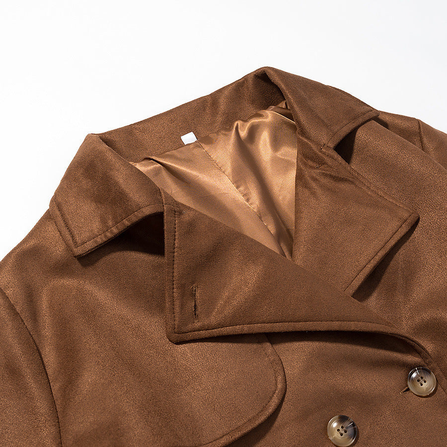 Women's Elegant Trench Coat with Double-Breasted Button Placket and Belt