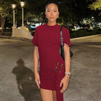 Women's Asymmetrical Mini Dress with Elegant Slit and Refined Details