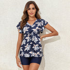 Women's Swim Shirt with Ruffles and Integrated Shorts