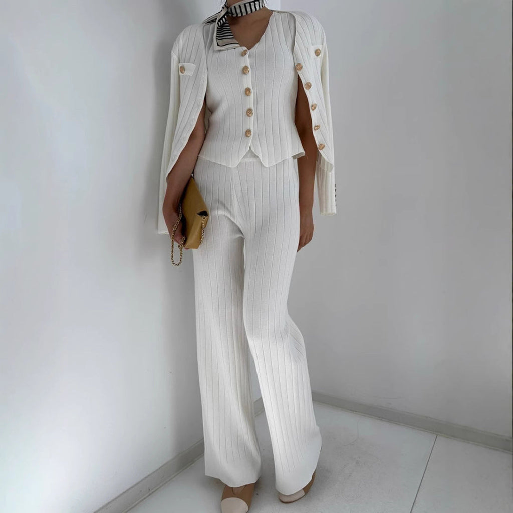 Women's Elegant Knitted Ensemble with Button Details