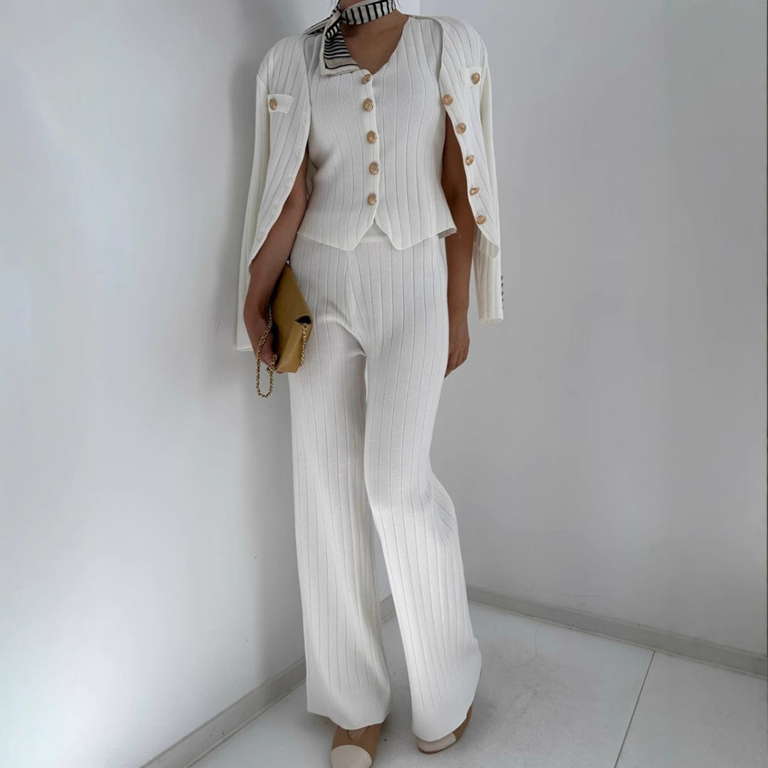Women's Elegant Knitted Ensemble with Button Details