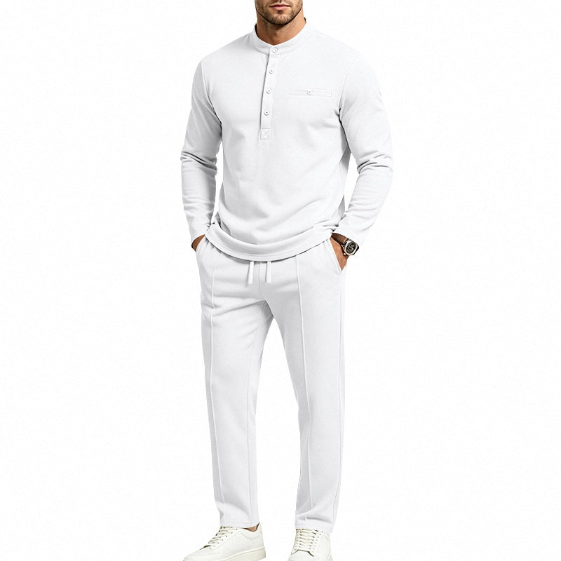 Men's Two-Piece Leisure Set with Henley Long Sleeve Shirt and Jogging Pants