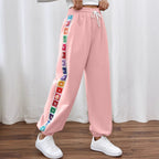 Women's Casual Pants with Floral Pattern and Elastic Waistband