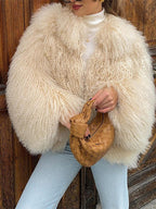 Women's Elegant Faux Fur Coat with High Collar