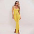 Women's Evening Dress with Wrap Design and Rhinestone Detail
